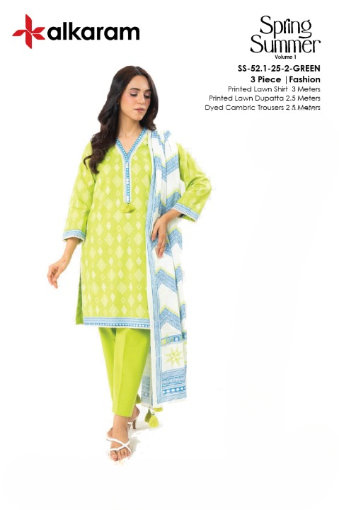 Alkaram Lawn Unstitched 3-Piece Suit – Summer Collection 2025 Vol. 1 | Premium Lawn Fabric for Women | Elegant Casual Wear