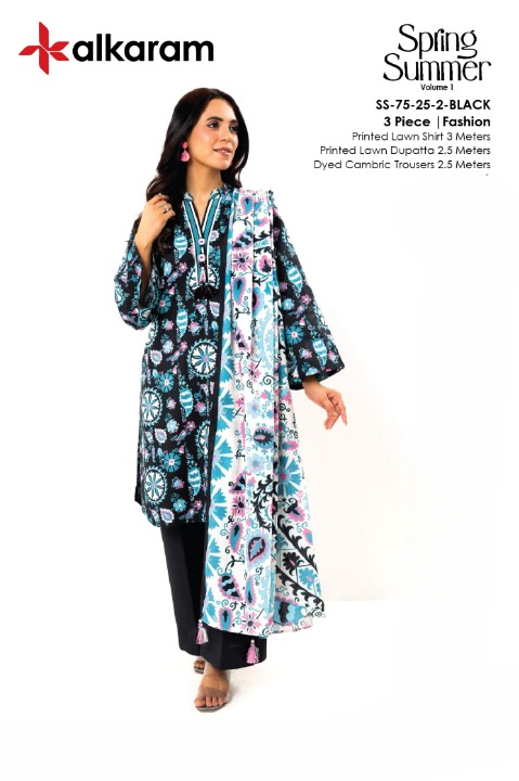 Alkaram Lawn Unstitched 3-Piece Suit – Summer Collection 2025 Vol. 1 | Premium Lawn Fabric for Women | Elegant Casual Wear