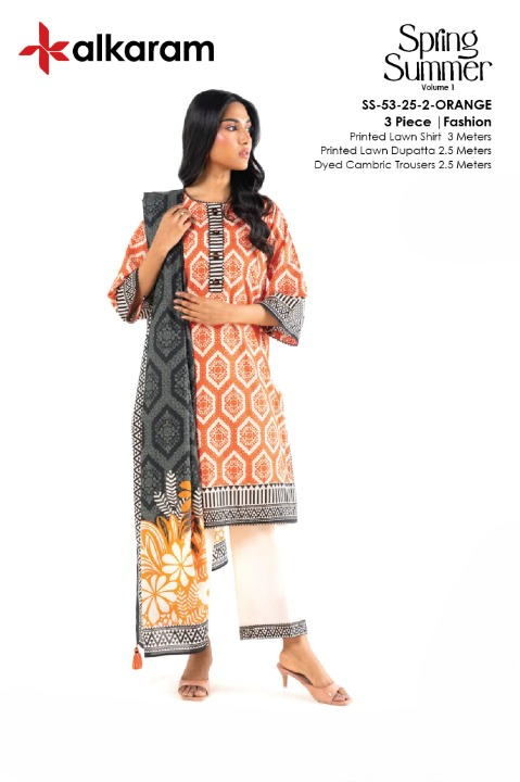 Alkaram Lawn Unstitched 3-Piece Suit – Summer Collection 2025 Vol. 1 | Premium Lawn Fabric for Women | Elegant Casual Wear