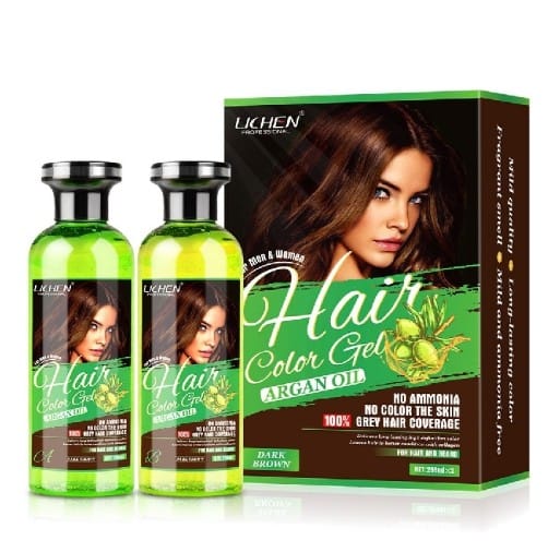 Lichen Professional Hair Color Gel 500ML – Long-Lasting Natural Black & Dark Brown Hair Dye | Ammonia-Free Formula for Smooth & Shiny Hair