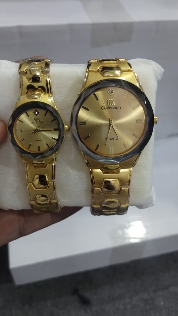 Gold Couple Watch Set – Luxury Matching Quartz Watches for Him & Her | Elegant Polished Bracelet Design, Perfect Gift for Couples - Image 2