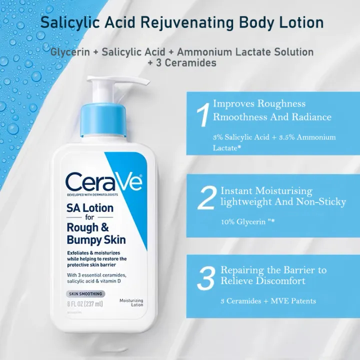 CeraVe SA Lotion for Rough & Bumpy Skin – 237ml | With Salicylic Acid, Lactic Acid, Hyaluronic Acid & Vitamin D | Exfoliating & Moisturizing Lotion - Image 4
