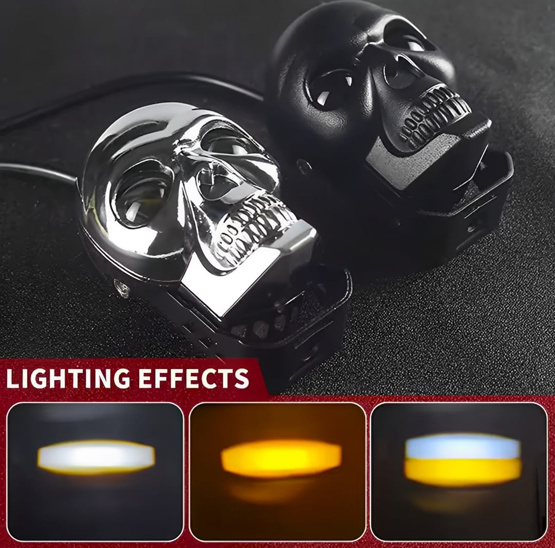Motorcycle Skull LED Fog Light | Waterproof High-Low Beam Auxiliary Headlight for All Bikes - Image 3
