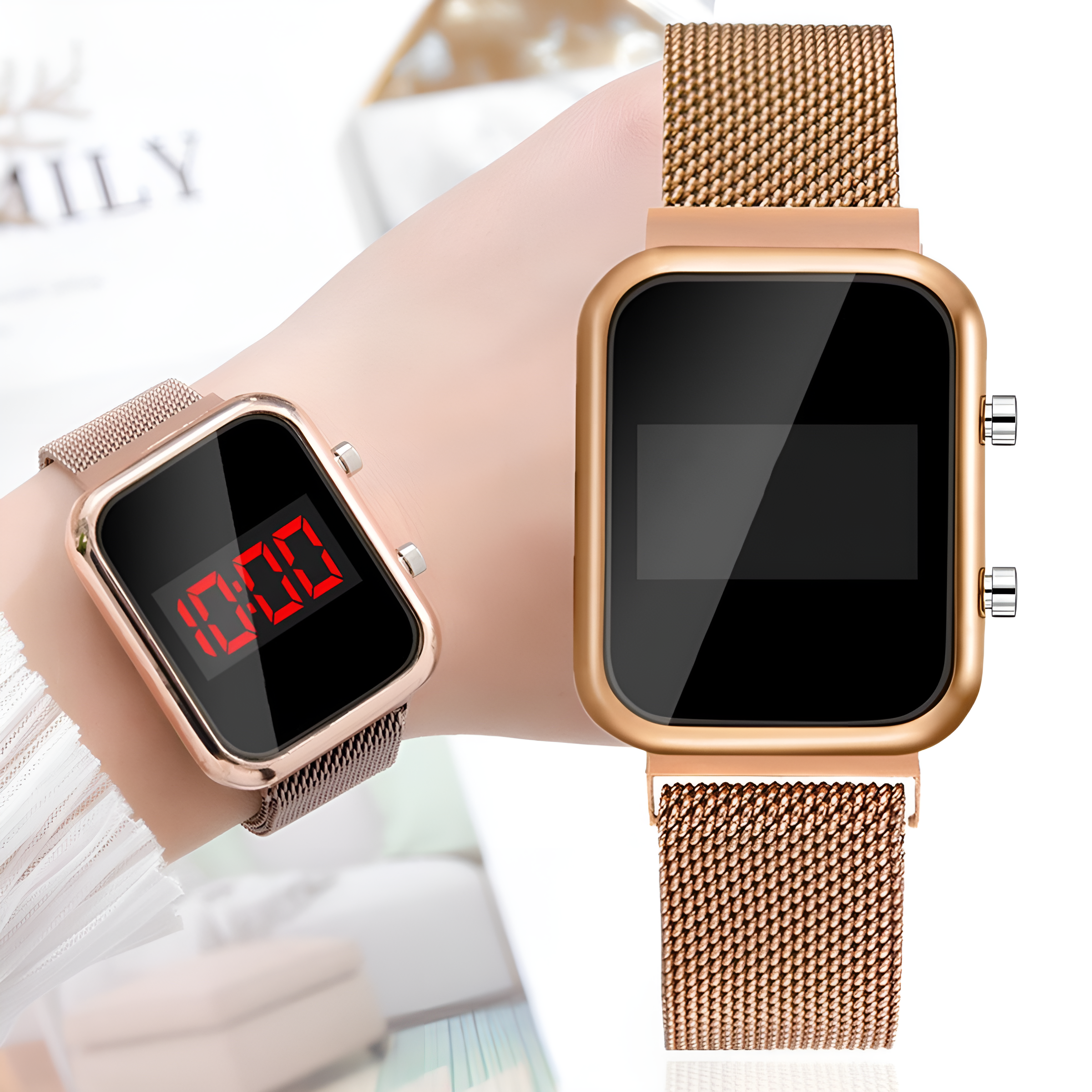 Touch LED Magnet Watch – Golden Smart Digital Wristwatch for Men & Women | Square LED Display, Magnetic Strap, Sports & Casual Style (Without Box) - Image 3