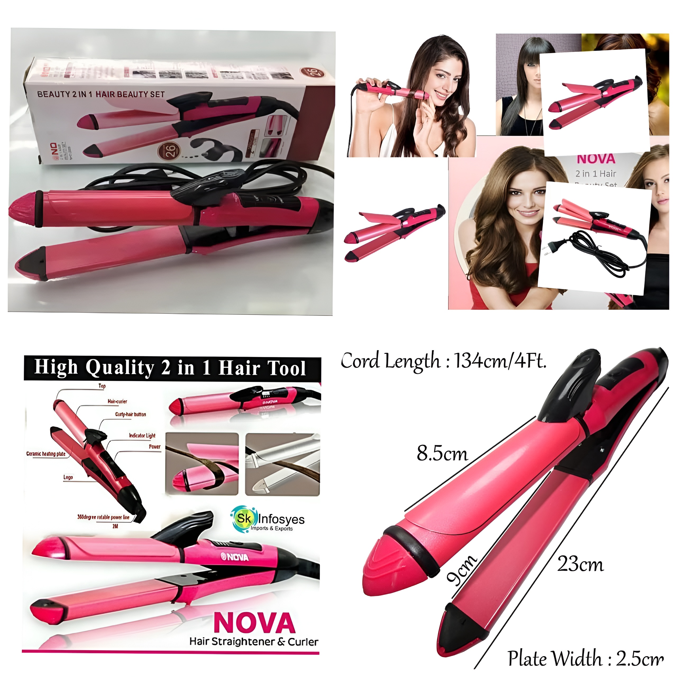 Nova 2-in-1 Hair Straightener & Curler – NH-2009 | Quick Heat-Up Ceramic Plates for Smooth Straightening & Bouncy Curls | Dual-Use Styling Tool for All Hair Types - Image 6