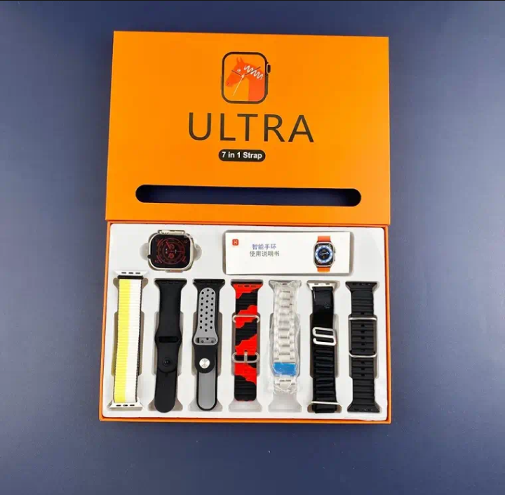 7-in-1 Ultra Smart Watch | Multi-Feature Fitness Tracker with Heart Rate, Sleep, Sports Modes & Bluetooth Calling | 6 Silicone + 1 Metal Strap (Random Color) - Image 5