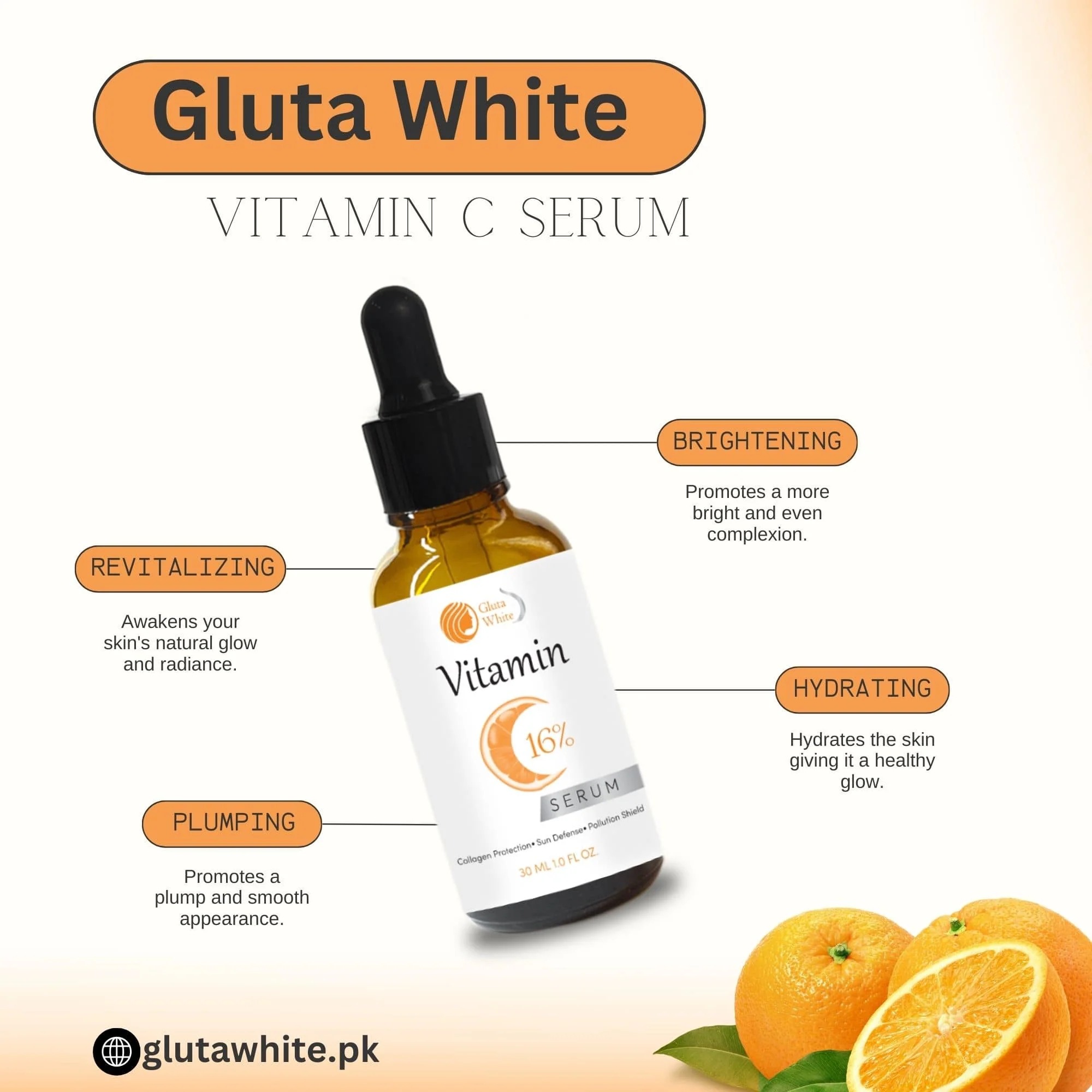 Gluta White Vitamin C 16% Face Serum – 30ml | Brightening & Dark Spot Removal Serum | Glowing Skin & Anti-Aging Hydration Formula - Image 3