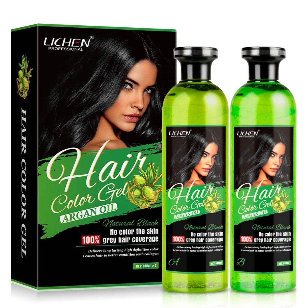 Lichen Professional Hair Color Gel 500ML – Long-Lasting Natural Black & Dark Brown Hair Dye | Ammonia-Free Formula for Smooth & Shiny Hair - Image 5
