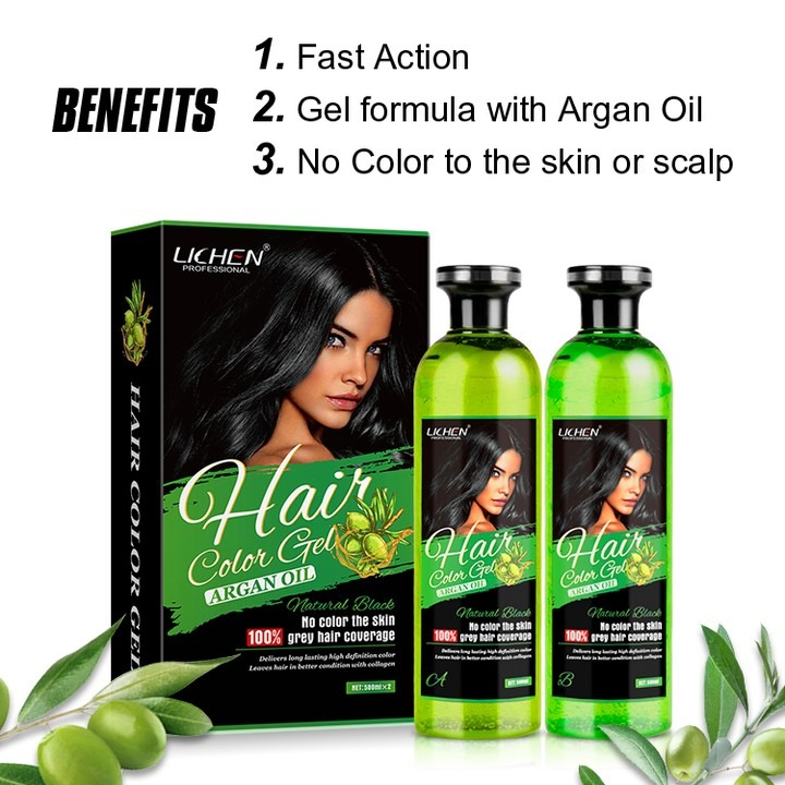 Lichen Professional Hair Color Gel 500ML – Long-Lasting Natural Black & Dark Brown Hair Dye | Ammonia-Free Formula for Smooth & Shiny Hair - Image 6