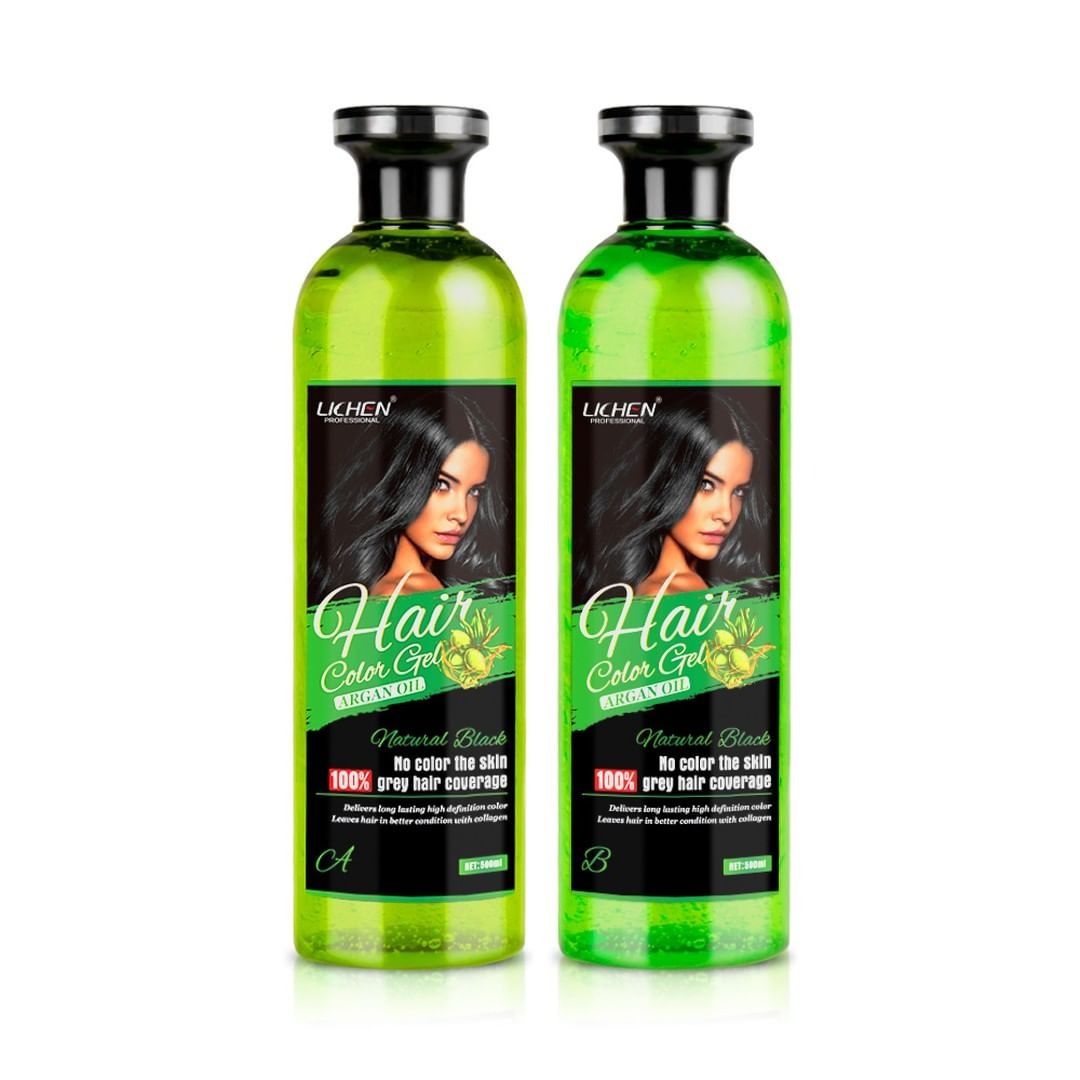 Lichen Professional Hair Color Gel 500ML – Long-Lasting Natural Black & Dark Brown Hair Dye | Ammonia-Free Formula for Smooth & Shiny Hair - Image 3