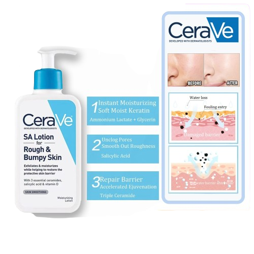 CeraVe SA Lotion for Rough & Bumpy Skin – 237ml | With Salicylic Acid, Lactic Acid, Hyaluronic Acid & Vitamin D | Exfoliating & Moisturizing Lotion - Image 3
