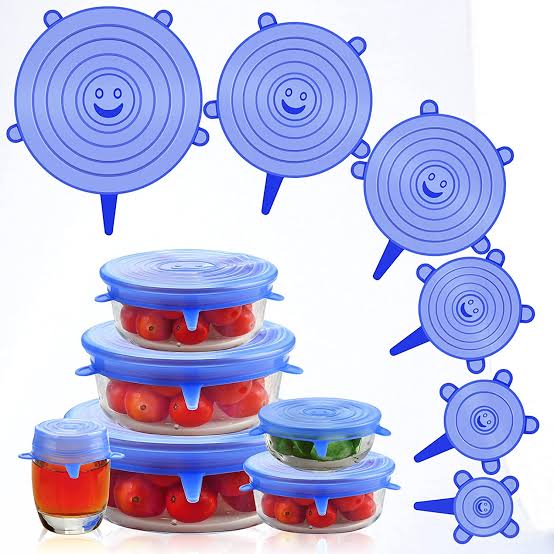 6pcs Silicone Lid Spill Stopper Set – Universal Reusable Suction Lids for Bowls, Pots, Pans & Cups | Heat-Resistant Silicone Covers for Kitchen Use