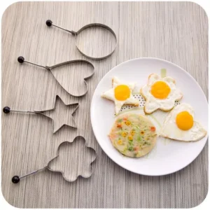 4-Piece Stainless Steel Egg Shaper Set – Heart, Star, Round & Flower Molds | Non-Stick Kitchen Cooking Tools (Random Color)