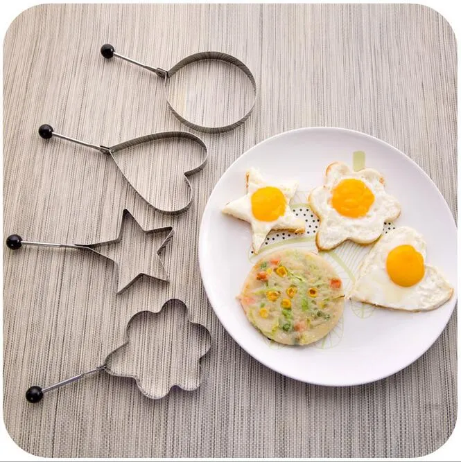 4-Piece Stainless Steel Egg Shaper Set – Heart, Star, Round & Flower Molds | Non-Stick Kitchen Cooking Tools (Random Color)