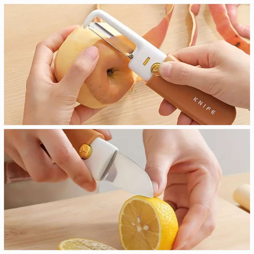 Stainless Steel 2-in-1 Fruit Knife with Peeler | Multipurpose Kitchen Tool for Cutting & Peeling Fruits & Vegetables (Random Color)