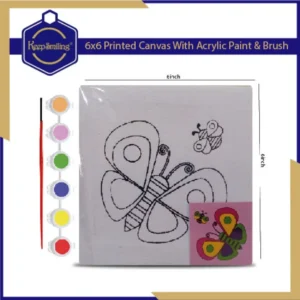 Canvas Painting Kit for Kids – 6x6 Inch Pre-Printed Canvas Board with Acrylic Colours & Paint Brush | DIY Art & Craft Set | Random Designs | Gift for Children & Beginners