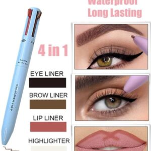 Multi-effect 4 In 1 Eyeliner Eyebrow Pencil Contour Pen Long Lasting Waterproof  for girls, eyeliner lipstick highlighter brow liner all in one (Random Color)