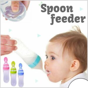 Silicone Baby Spoon Feeder Bottle – Soft Squeeze Feeding Bottle with Spoon for Baby Food & Cereal (Random Color)