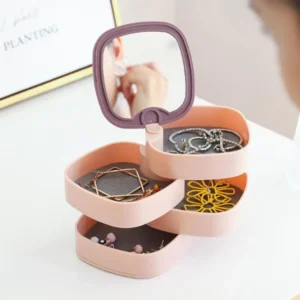 360° Rotatable Jewellery Organizer – Multi-Compartment Storage Box | Random Color | Made in China
