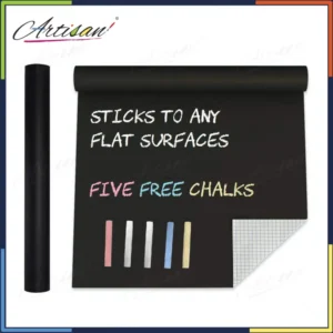Blackboard Chalkboard Vinyl Sticker Roll – Reusable & Washable DIY Wall Decal with 5 Colorful Chalks – Peel & Stick Adhesive Black Board for Home, School, Office, Kids