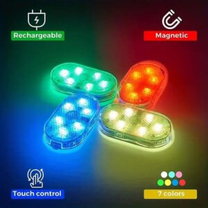 USB Rechargeable Magnetic Car Interior LED Light | 7 Color Touch Control Ambient Night Light | Mini Decorative Mood Lamp for Car, Home & Reading – Best Car LED Lights in Pakistan