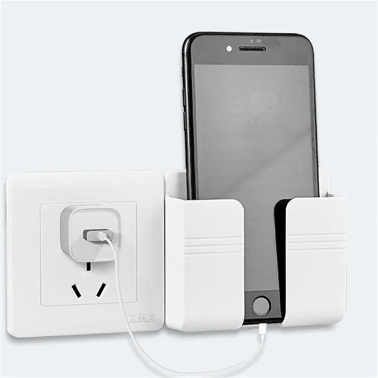 Wall-Mounted Mobile Phone Charging Holder – Universal Fit, No-Drill, Strong Adhesive – White