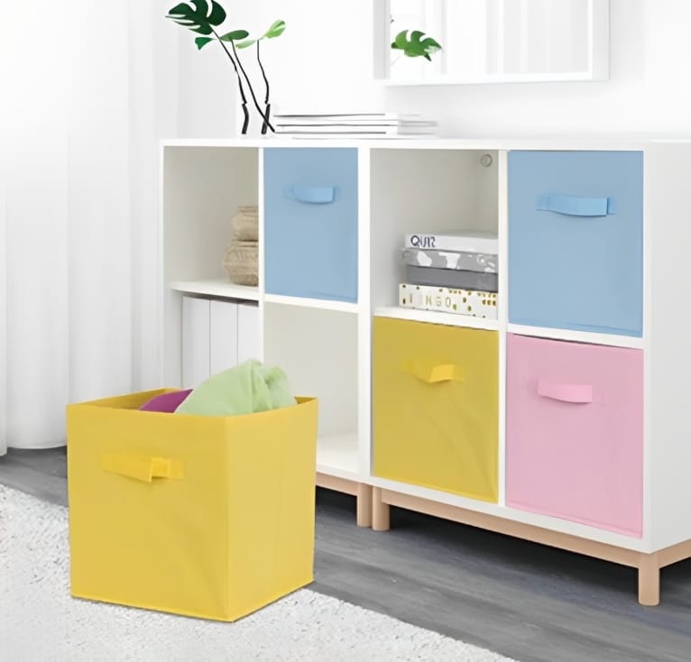 Foldable Cube Storage Box Organizer – Space Saver with Handle (Random Color) | Closet, Shelf, Home Storage Solution