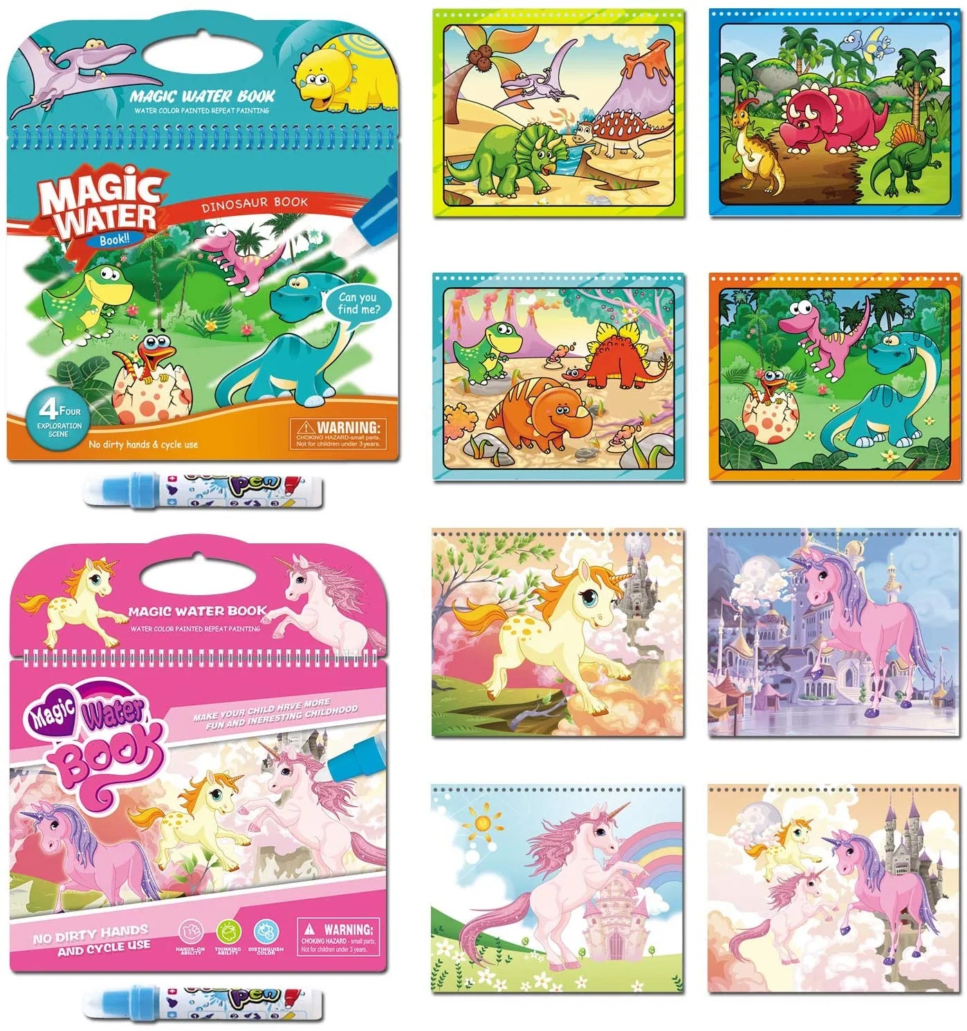 Magic Water Coloring Book for Kids – Reusable Activity Book with Water Pen – 4 Pages, Mess-Free Fun (Random Color)
