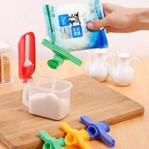 Food Storage Bag Clip with Pour Spout – Snack Sealing Clip & Fresh Keeper – Resealable Food Sealer Clamp for Kitchen, Travel, Camping – Plastic Pour Helper