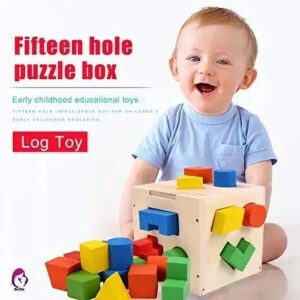Wooden Shape Sorter Box for Toddlers – Montessori Educational Toy with Geometric Blocks – Wooden Puzzle Toy for Kids 1-3 Years – STEM Learning Gift