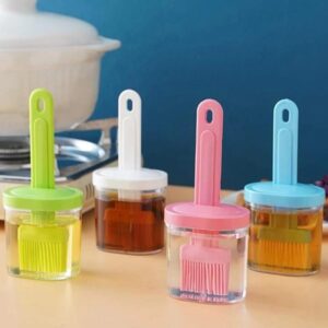 Plastic Oil Dispenser Bottle with Silicone Brush – 2-in-1 Oil Bottle & Basting Brush Set for BBQ & Cooking (Random Color)