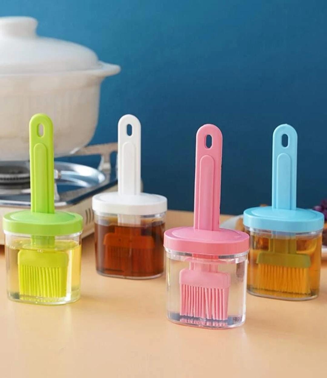 Plastic Oil Dispenser Bottle with Silicone Brush – 2-in-1 Oil Bottle & Basting Brush Set for BBQ & Cooking (Random Color)
