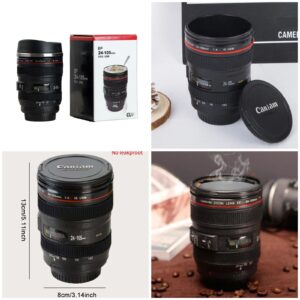 Camera Lens Coffee Mug – Creative Novelty Coffee Cup for Photographers & Gift Lovers – Travel Mug with Lid (Random Color)