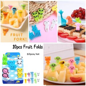 Set of 10Pcs Kids Fruit Forks | Cute Mini Reusable Picks for Lunch Box, Snacks & Bento | Cartoon Food Forks (Random Designs)
