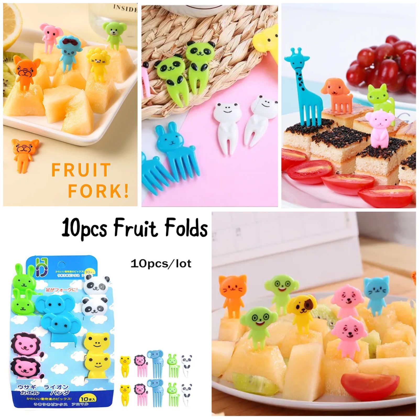 Set of 10Pcs Kids Fruit Forks | Cute Mini Reusable Picks for Lunch Box, Snacks & Bento | Cartoon Food Forks (Random Designs)