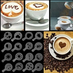 16-Piece Silicone Coffee Art Stencil Set – Reusable Stencils for Cappuccino, Latte, Cake & Dessert Decoration
