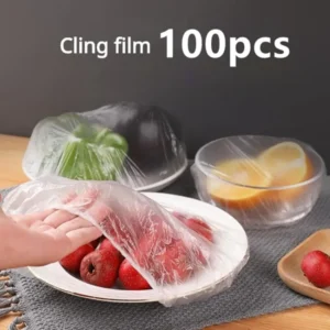 100pcs Disposable Cling Film Food Covers – Plastic Fresh-Keeping Lids for Refrigerator, Fruit & Household Dust-Proof Preservation