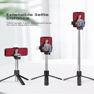 Selfie Stick with LED Light & Wireless Bluetooth Remote – Foldable Tripod Stand & Mobile Holder – Mini Portable Fill Light Selfie Stick for iPhone & Android
