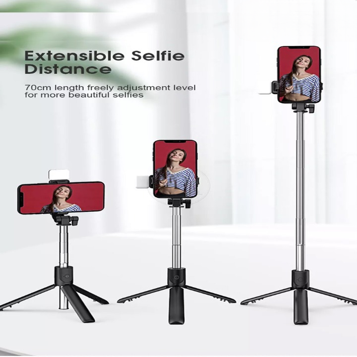 Selfie Stick with LED Light & Wireless Bluetooth Remote – Foldable Tripod Stand & Mobile Holder – Mini Portable Fill Light Selfie Stick for iPhone & Android