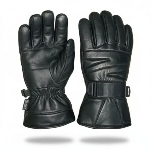 Men’s Genuine Sheep Leather Winter Gloves – Premium Motorcycle Riding Gloves with Warm Inner Lining | Windproof, Non-Slip & Comfortable – Black