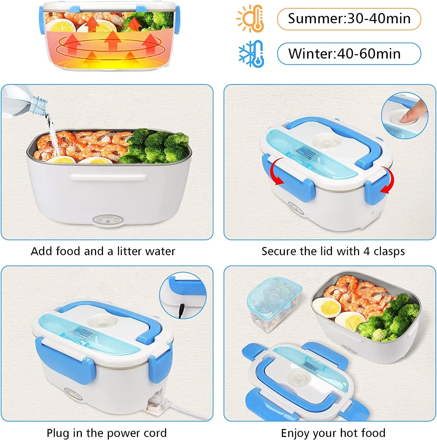 Waterproof Portable Electric Heating Lunch Box for Car & Office | Leakproof Food Warmer with Stainless Steel Container for Travel & Home Use - Image 3