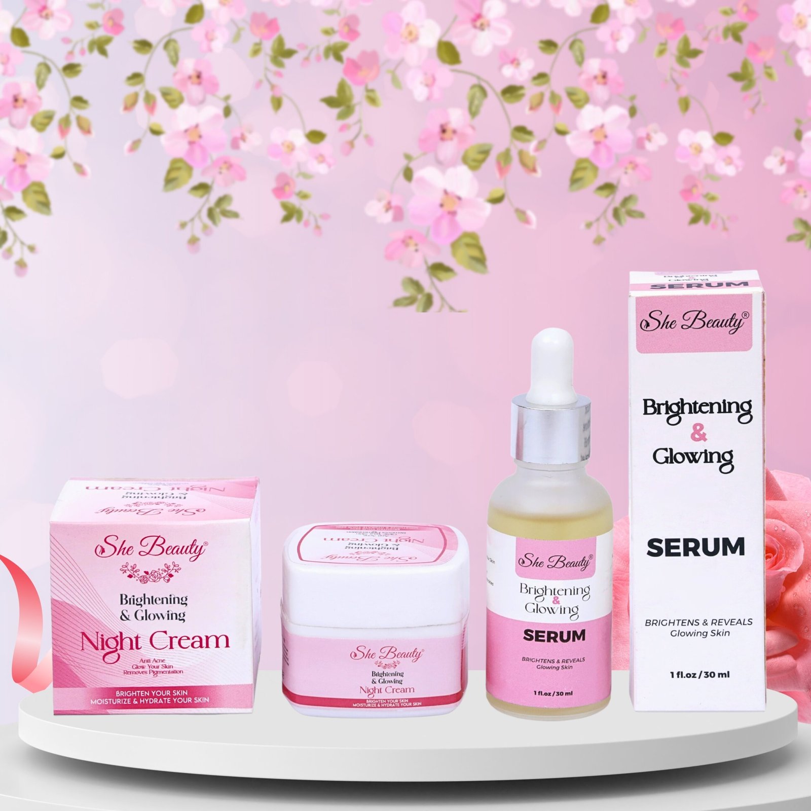 She Beauty Dual Deal Whitening Serum with Night Cream – Brightening, Dark Spot Removal & Deep Nourishment Skincare Combo - Image 2