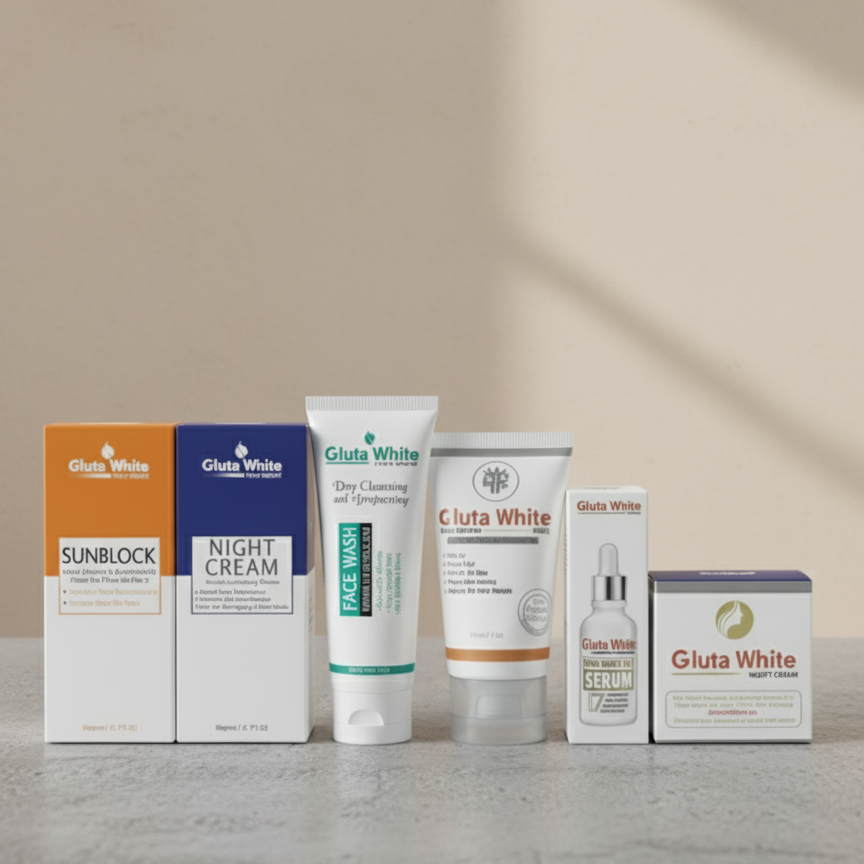 Gluta White 6-in-1 Skin Care Bundle – Complete Whitening & Brightening Set with Face Wash, Serum, Sunblock, Night Cream & Moisturizer - Image 4