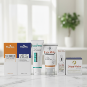 Gluta White 6-in-1 Skin Care Bundle – Complete Whitening & Brightening Set with Face Wash, Serum, Sunblock, Night Cream & Moisturizer