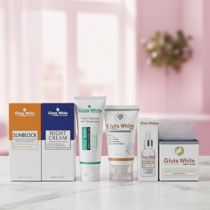 Gluta White 6-in-1 Skin Care Bundle – Complete Whitening & Brightening Set with Face Wash, Serum, Sunblock, Night Cream & Moisturizer - Image 3