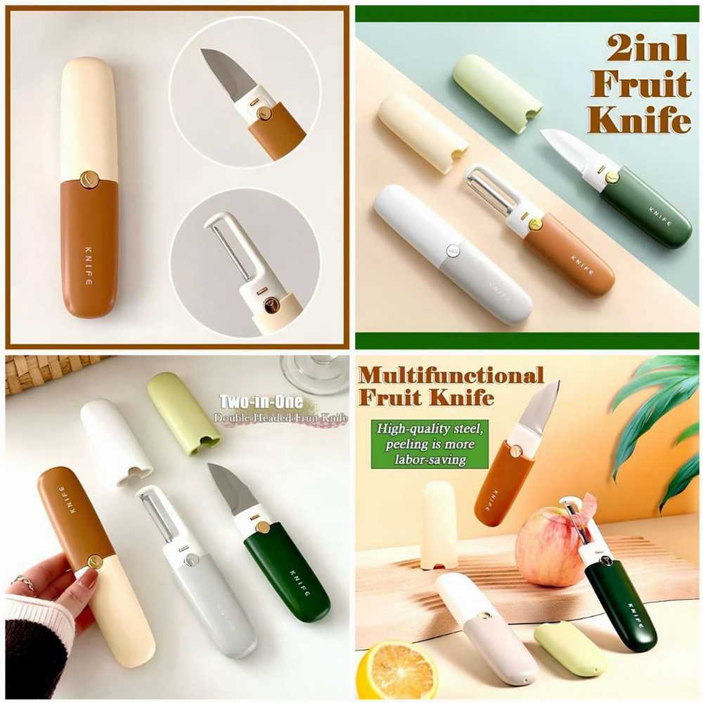 Stainless Steel 2-in-1 Knife & Peeler | Fruit & Vegetable Cutting Knife with Built-in Peeler for Kitchen Use