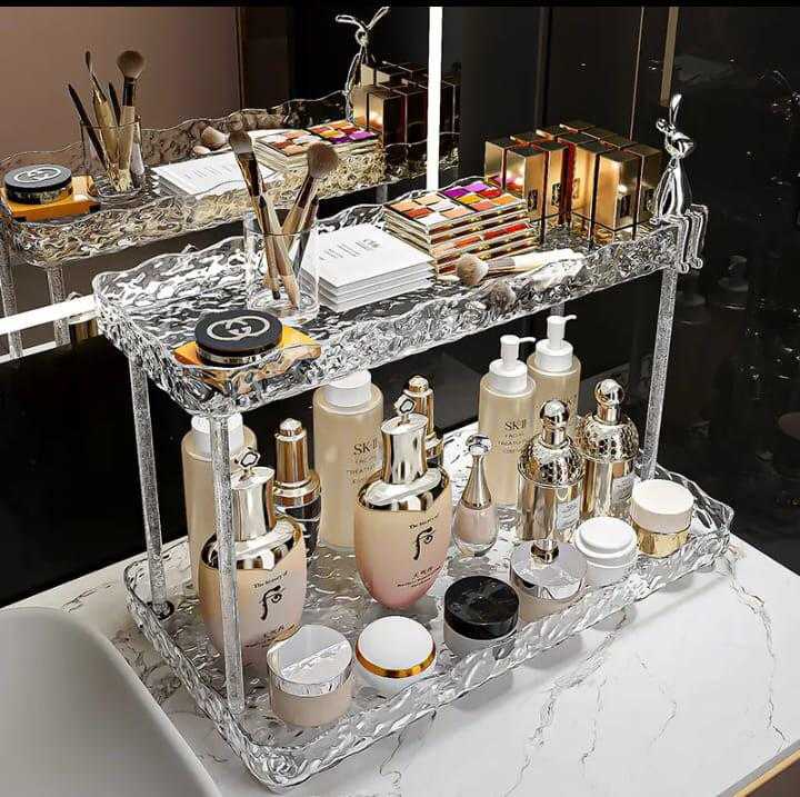 Double Your Space, Double Your Style! 🗂️ 2-Layer Acrylic Storage Rack – Multi-Function Organizer for Cosmetics, Bottles & Tools - Image 2