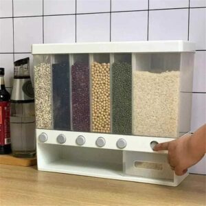 6-in-1 Wall-Mounted Dry Food Dispenser | 6-Grid Cereal, Rice & Grain Storage Container for Kitchen Organization (ODS)