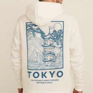 White Tokyo Art Hoodie | Japanese Streetwear Hoodie with Graphic Print & Oversized Fit