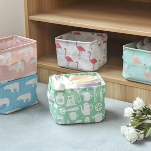 Foldable Desktop Storage Basket | Waterproof Cotton Linen Organizer | Mini Square Storage Box with Handles (Random Colour & Design)